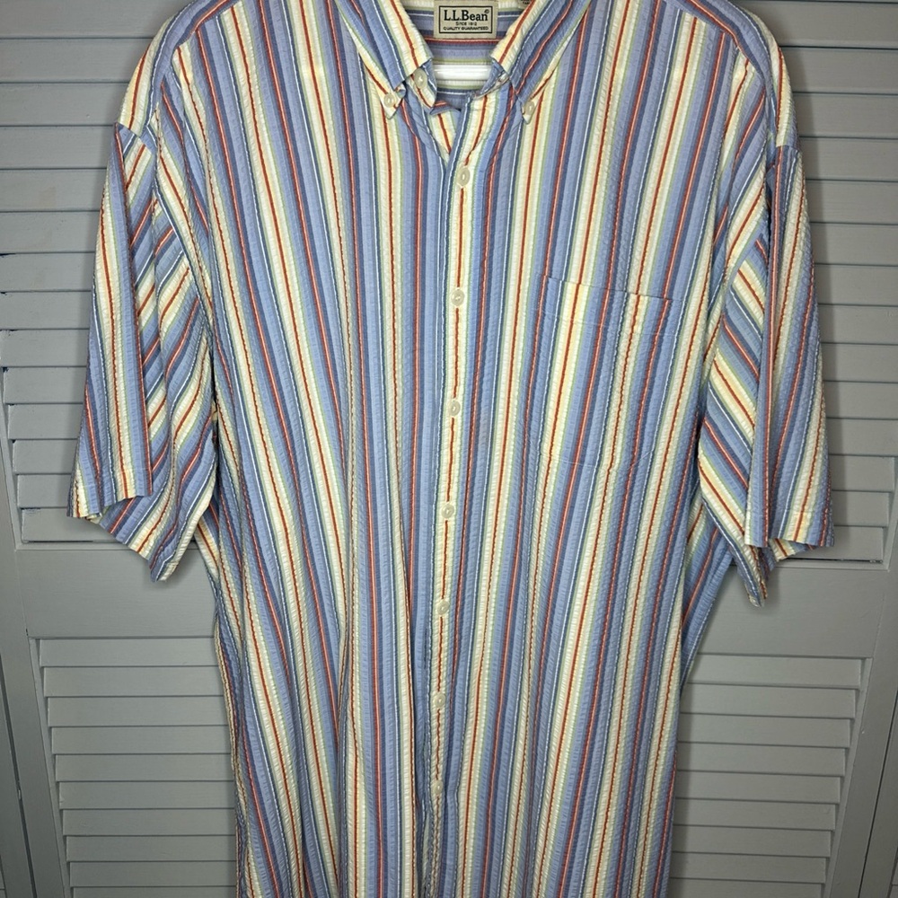 L.L. Bean Men's Multicolor Striped Shirt Seersucker Tall